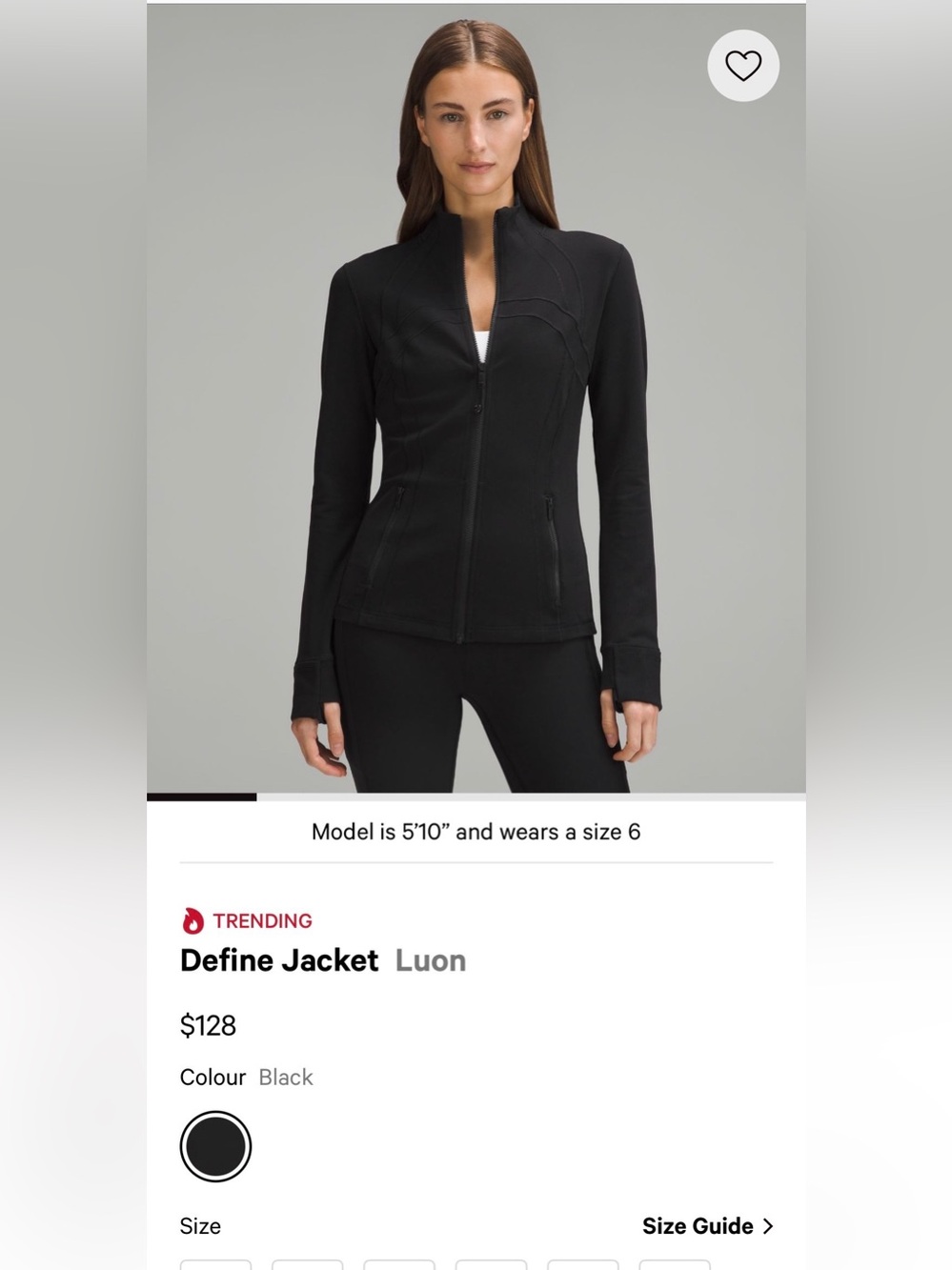 lululemon athletica Define Black Fitted Zip-Up Jacket in size 8